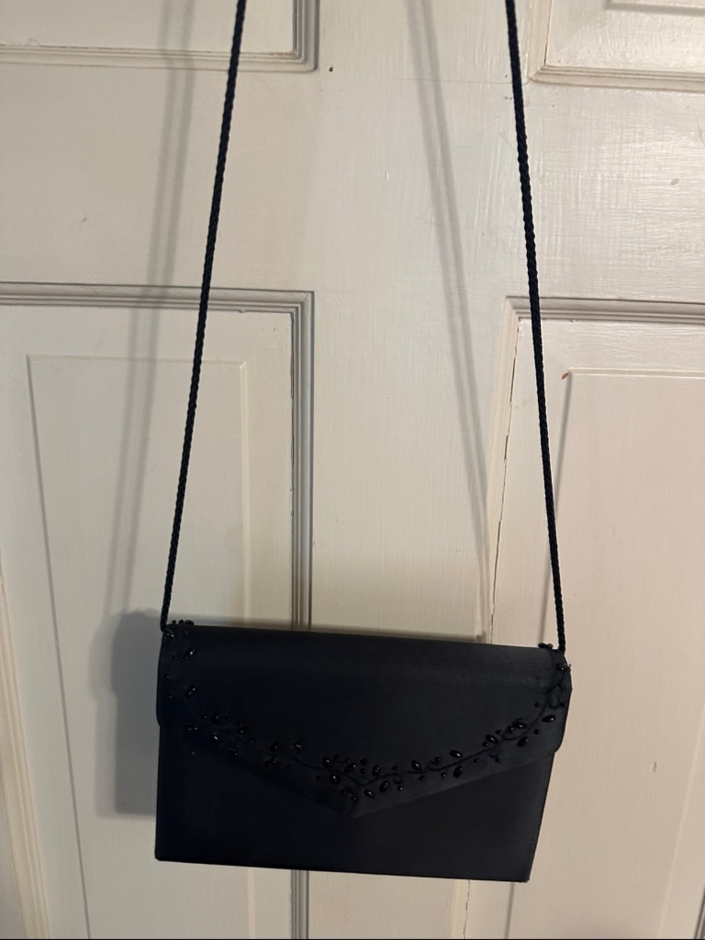 Black Evening Crossbody Bag with Beaded Detail